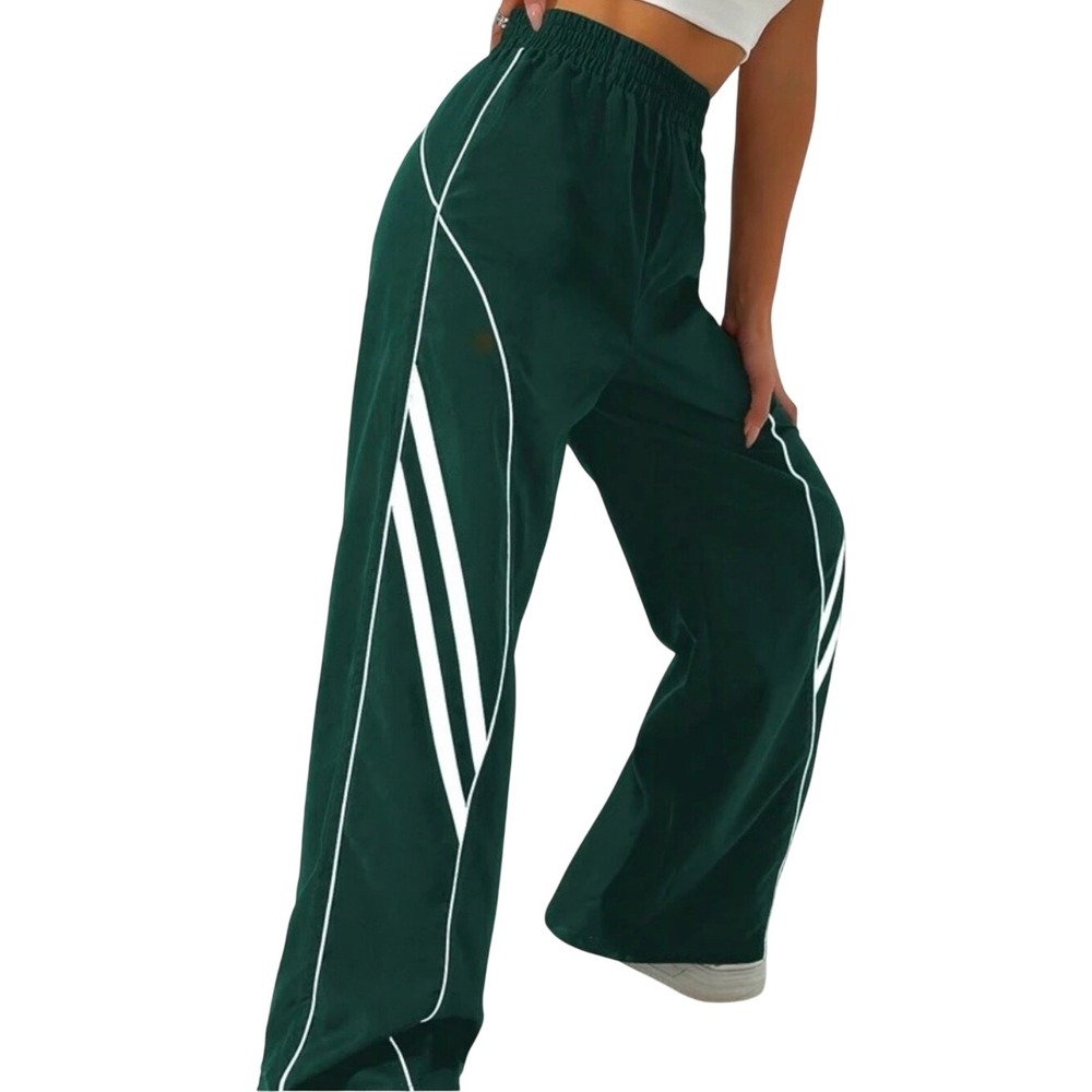 Women's Dark Green Track Pants White Stripe Accents sweats stretchy size XL slip